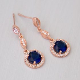 Boucles d'oreilles pour mariée or rose bleu saphire