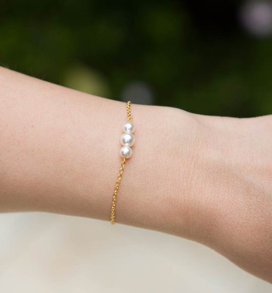Bracelet fin perles pour mariage argenté ou doré