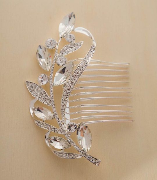 Broche cheveux mariage bohème feuilles cristal 2