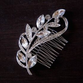 Broche de cheveux bohème argentée feuilles cristal « Angelina »