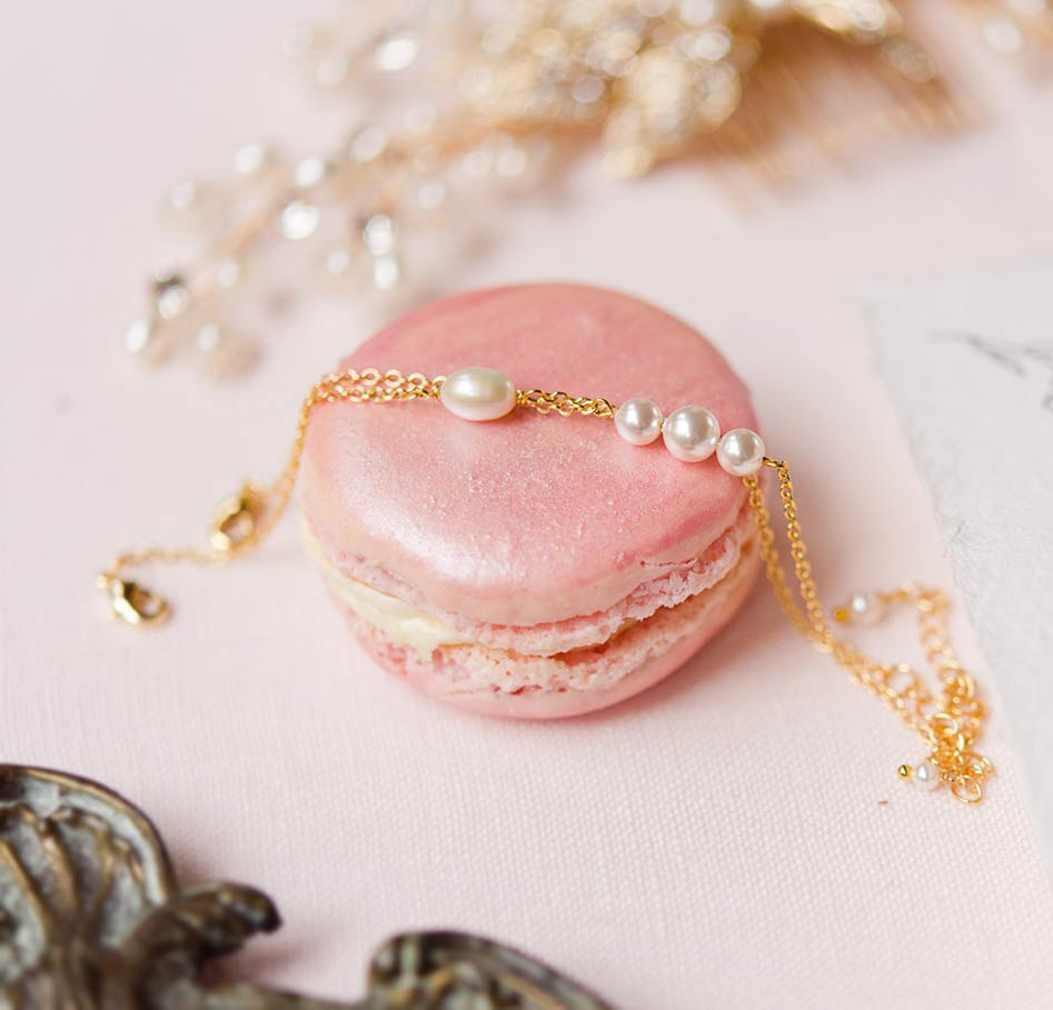 Bracelet de mariée avec perle naturelle doré ou argenté Paloma