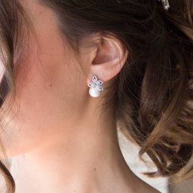 Boucles d'oreilles mariée perle nacrée strass