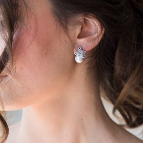 Boucles d'oreilles mariée perle nacrée strass 5