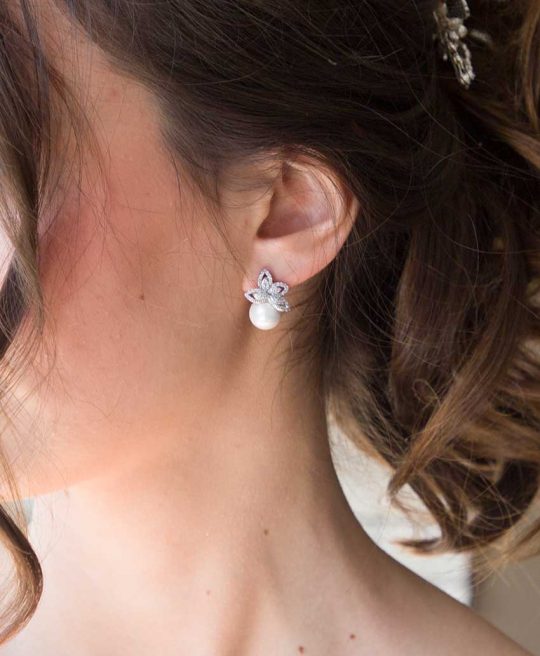 Boucles d'oreilles mariée perle nacrée strass