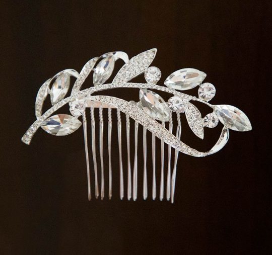 Broche cheveux mariage bohème feuilles cristal