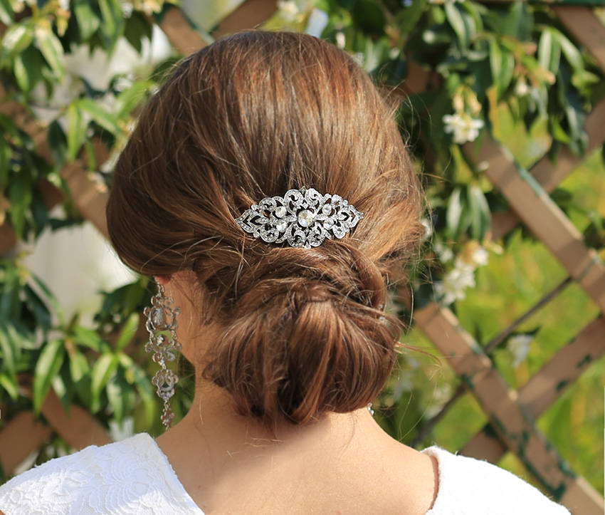 Mariage clair austrian zircon cristal argenté pince à cheveux peigne head piece 