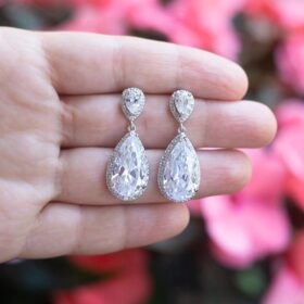 Boucles d'oreilles cristal mariage, gouttes en zirconium Morgane
