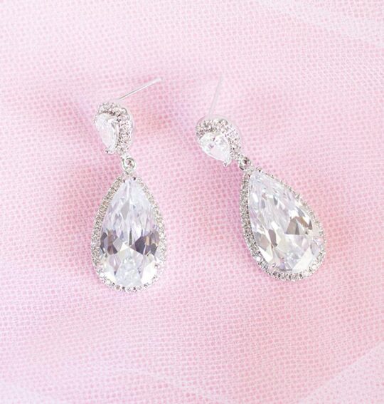 Boucles d'oreilles cristal mariage, gouttes en zirconium Morgane