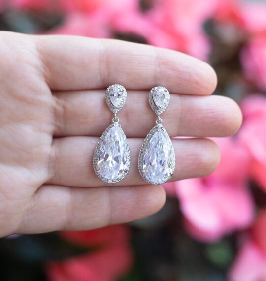Boucles d'oreilles cristal mariage, gouttes en zirconium Morgane