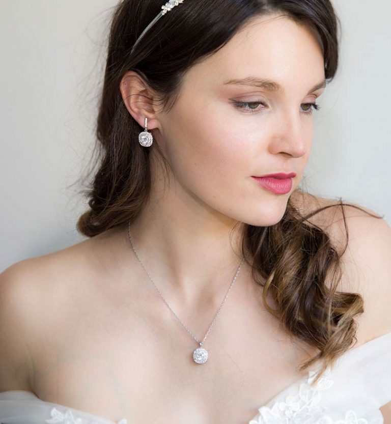 Parure Bijoux Femme Mariage - Ensemble Collier Et Boucles D'Oreilles Strass Brillants - Style Nuptial