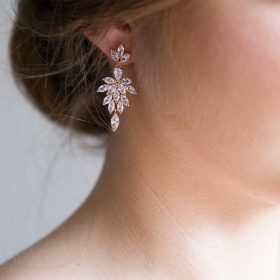 Boucles d'oreilles mariée élégantes en cristal Swarovski rose gold