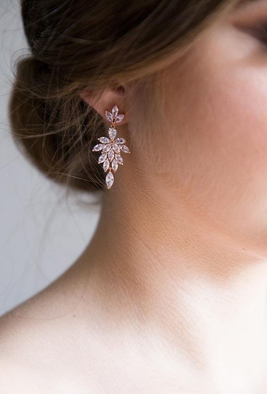 Boucles d'oreilles mariée élégantes en cristal Swarovski rose gold