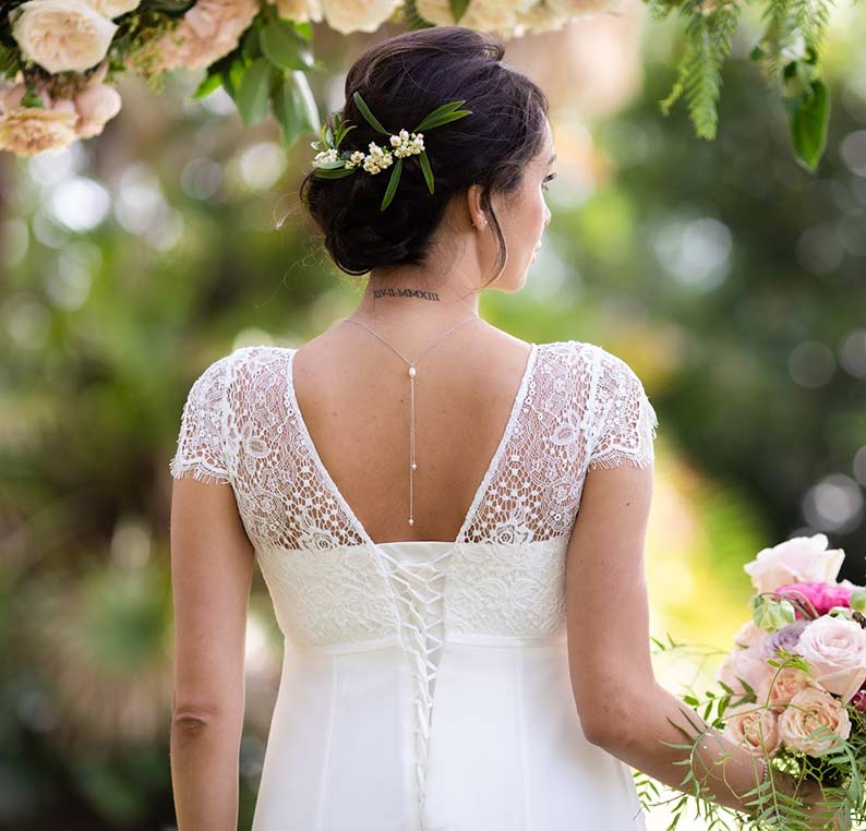 Chute De Dos Pour Collier De Robe - Mariage/Soirée - Ivoire, Strass Et Perles