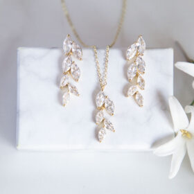 Parure bijoux mariée cristal Swarovski feuilles Cécilia