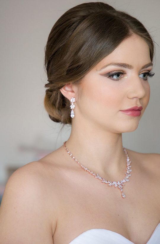 Parure bijoux mariée dorée en cristal zircon Sonia