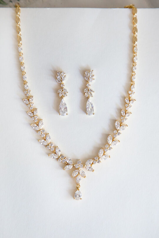 Parure bijoux mariée dorée en cristal zircon "Sonia" – Image 4