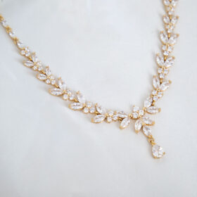 Parure bijoux mariée dorée en cristal zircon Sonia