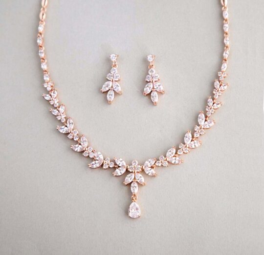 Parure bijoux mariée élégante rose gold en cristal zircon "Allison"