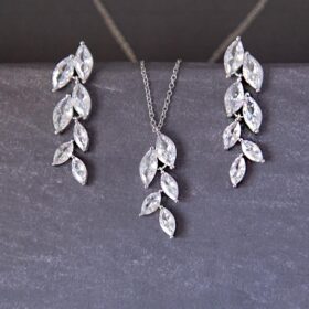 Parure bijoux mariée feuilles cristal Zircon magnifique et éclatant « Cécilia »