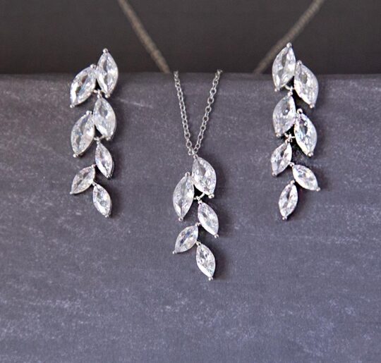Parure bijoux mariée feuilles cristal Zircon magnifique et éclatant « Cécilia »