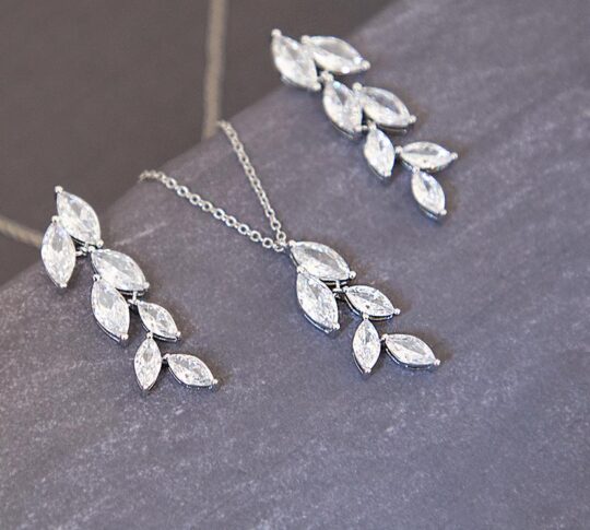 Parure bijoux mariée feuilles cristal Zircon magnifique et éclatant "Cécilia"