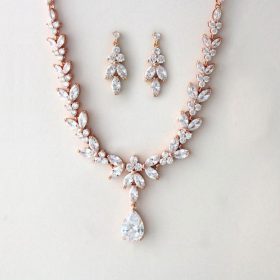 Parure bijoux mariée élégante rose gold en cristal zircon Cécilia