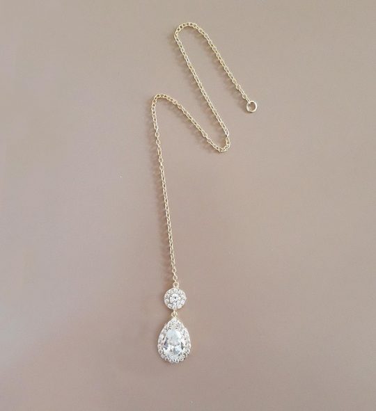 Bijou de dos de mariée avec ou sans collier pendentif goutte Michaela