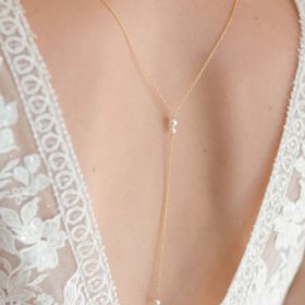 Bijou de dos mariage, collier doré perles Swarovski Sandrine