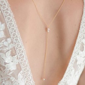 Bijou de dos mariage, collier doré perles Swarovski Sandrine