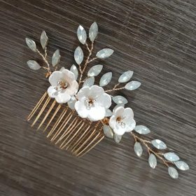 Bijoux de cheveux mariage feuilles fleurs et strass Irène