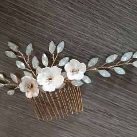 Bijoux de cheveux mariage feuilles fleurs strass Irène