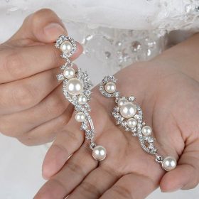 Boucles d’oreilles mariage pendantes perles et cristal Nicole