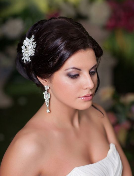 Boucles d’oreilles mariage pendantes perles et cristal Nicole