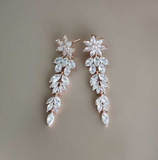 Boucles d'oreilles mariée élégantes en cristal Zircon "Claudia"