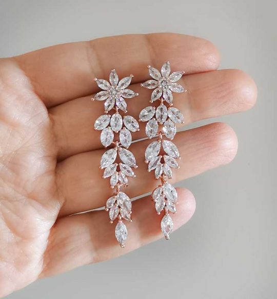 Boucles d'oreilles mariée élégantes en cristal Zircon "Claudia"