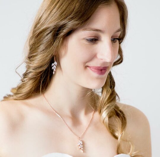 Boucles d'oreilles pour mariée rose gold cristal Anita