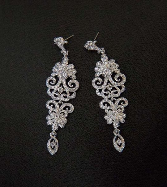 Boucles d’oreilles mariage chandelier style Art Déco Valérie