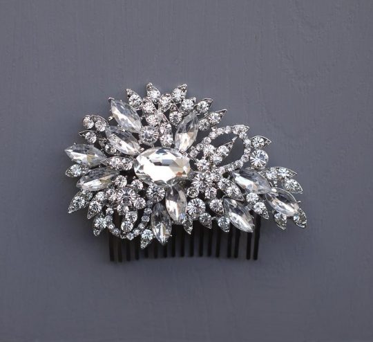 Peigne coiffure mariage, bijoux de cheveux cristal Linda