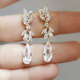 Boucles d'oreilles mariée pendantes diamant Zircon 