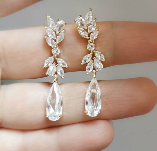 Boucles d'oreilles mariée pendantes diamant Zircon "Sonia"