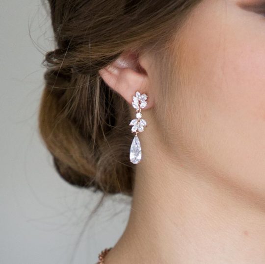 Boucles d'oreilles mariée pendantes diamant Zircon