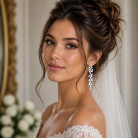 Alternative view of Boucles d’oreilles mariage longues légères en Zircon "Anika"