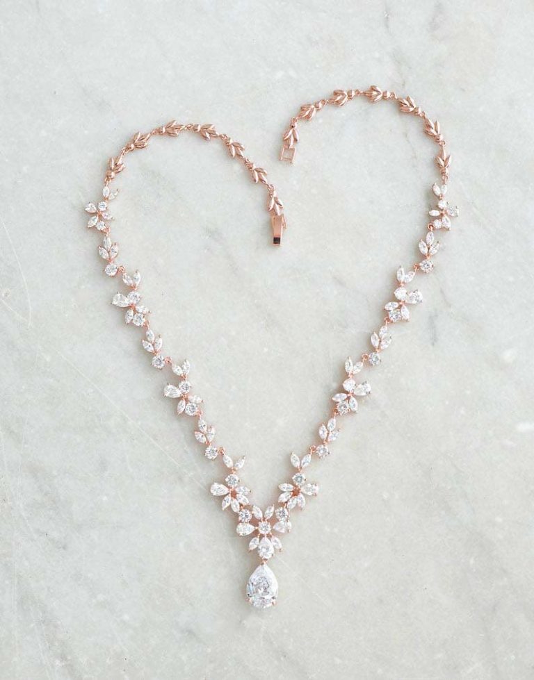 Parure Bijoux Mariage - Collier Et Boucles D'oreilles Zircon Doré - Style Délicat Pour Robe De Mariée, Cérémonie