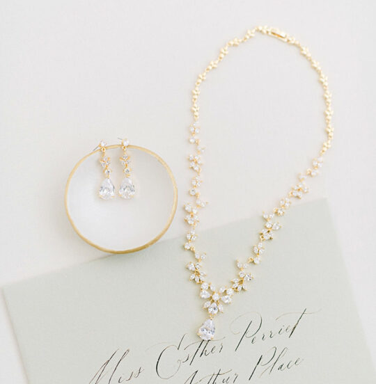 Parure bijoux mariée rose gold chic en cristal zircon « Mélodie »