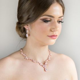Parure bijoux mariée rose gold chic en cristal zircon
