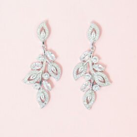 Boucles d’oreilles mariage bohème feuilles en cristal Suzanne