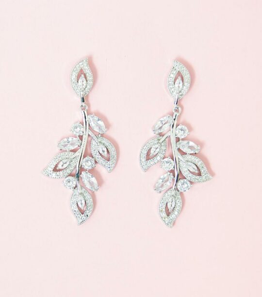 Boucles d’oreilles mariage bohème feuilles en cristal Suzanne