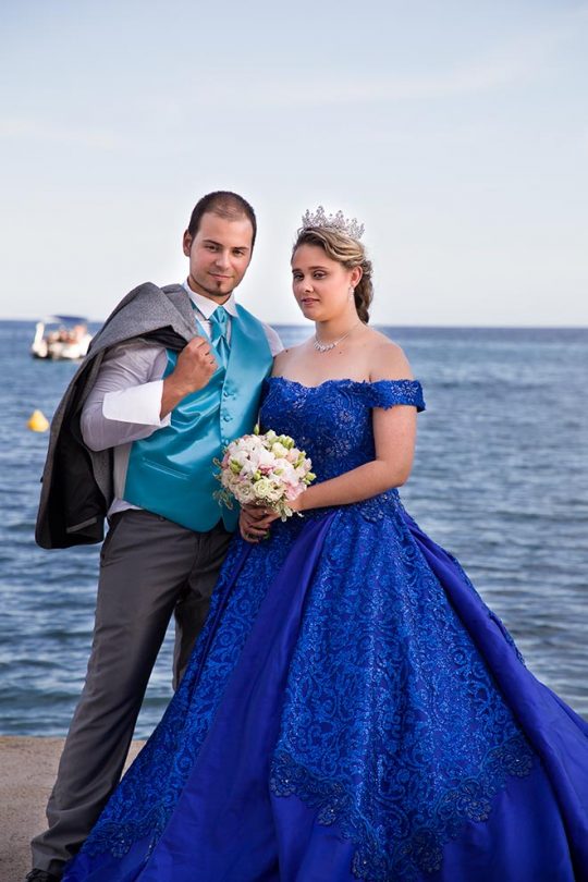 Collier couronne mariée robe bleu 2