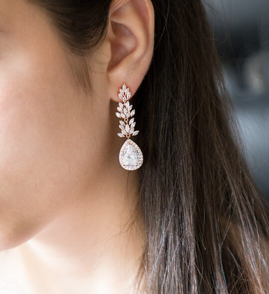 Boucles d’oreilles mariage pendantes chic en Zircon Lara