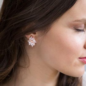 Boucles d’oreilles mariage rose gold chic strass Evalyne